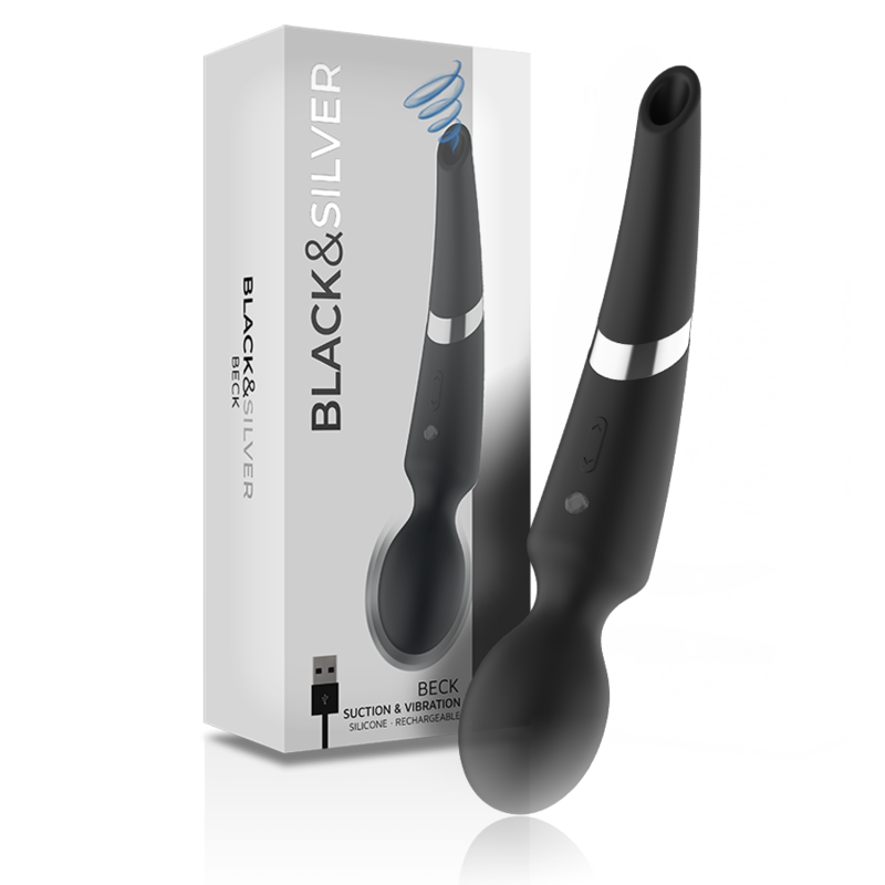 BLACK&SILVER - MASSAGGIATORE E ASPIRAZIONE IN SILICONE RICARICABILE BECK NERO