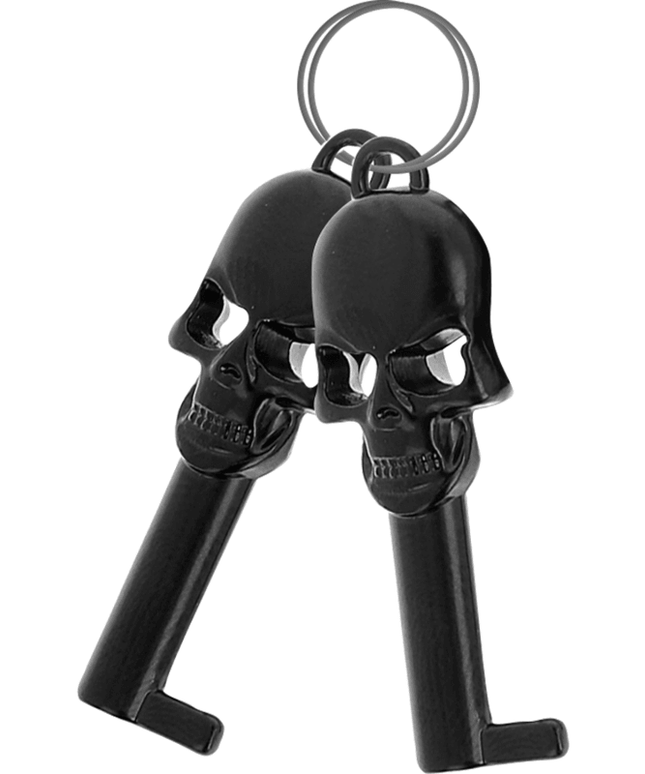 fetish submissive manette in metallo per mani nere con chiave teschio