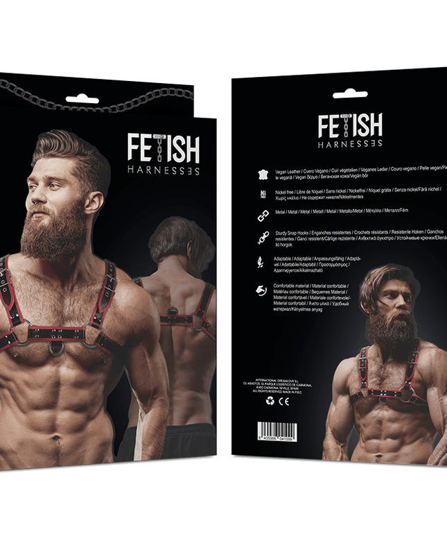 fetish submissive attitude pettorina in ecopelle da uomo nero rosso