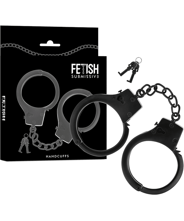 fetish submissive manette in metallo per mani nere con chiave teschio