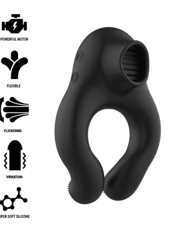 BLACK&SILVER - ANELLO VIBRATORE IN SILICONE 3 MOTORI RICARICABILE NERO
