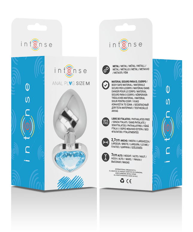intense plug anale in metallo alluminio cuore blu taglia m