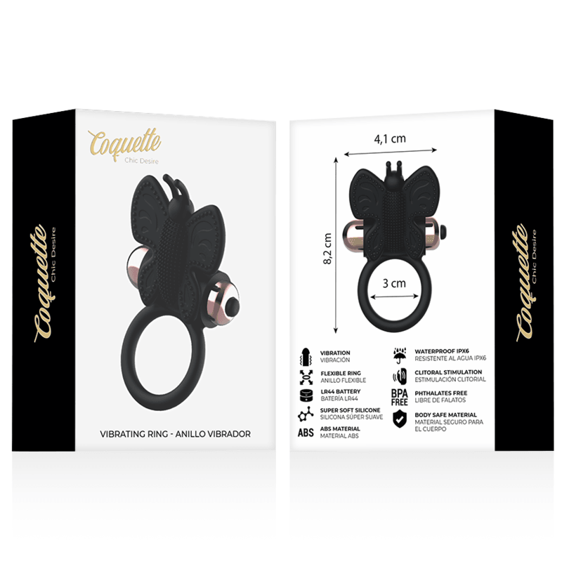 coquette toys anello cazzo farfalla con vibratore nero oro