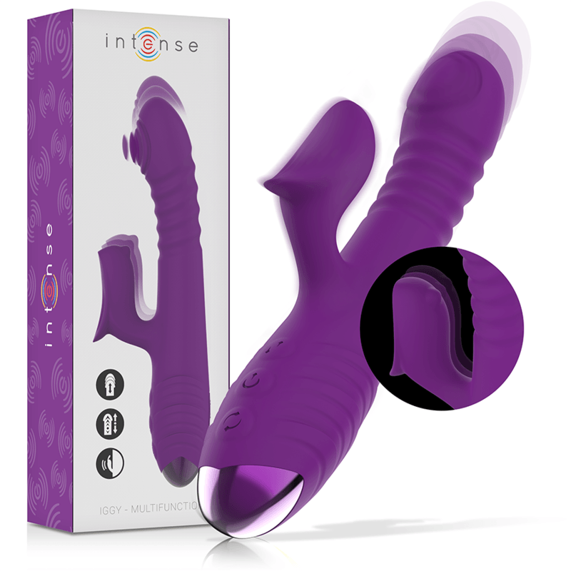 intense vibratore multifunzione ricaricabile iggy up down con stimolatore clitorale viola