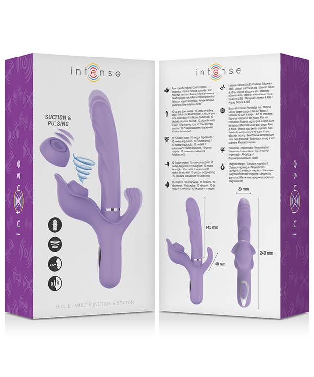 intense vibratore multifunzione ricaricabile billie aspirante e pulsante viola