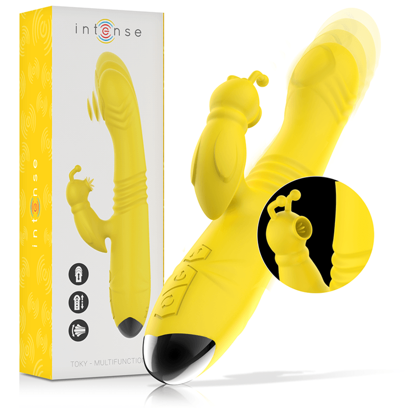 intense vibratore multifunzione toky up down con stimolatore clitorale giallo