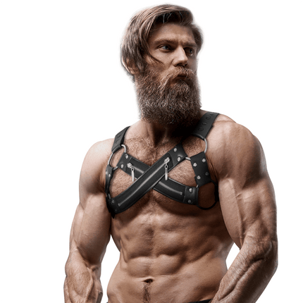 fetish submissive attitude pettorina per bulldog incrociata sul petto in neoprene regolabile con cerniere da uomo