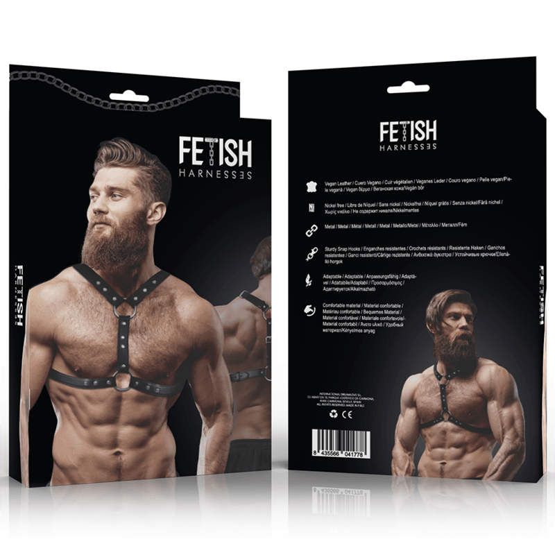 fetish submissive attitude pettorina in ecopelle con doppio supporto e borchie da uomo