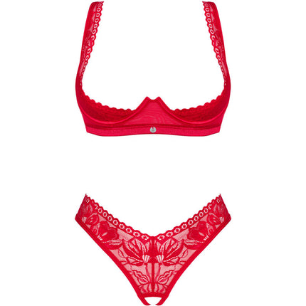 OBSESSIVE - SET LACELOVE DUE PEZZI CUPLESS ROSSO XS/S