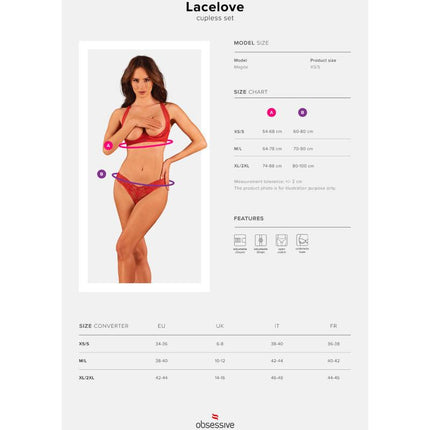 obsessive set lacelove due pezzi cupless rosso xs s