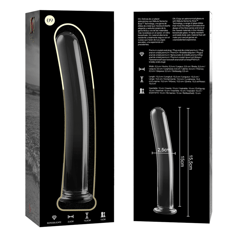 nebula series by ibiza modello 9 dildo in vetro borosilicato trasparente 15 5 cm o 2 5 cm