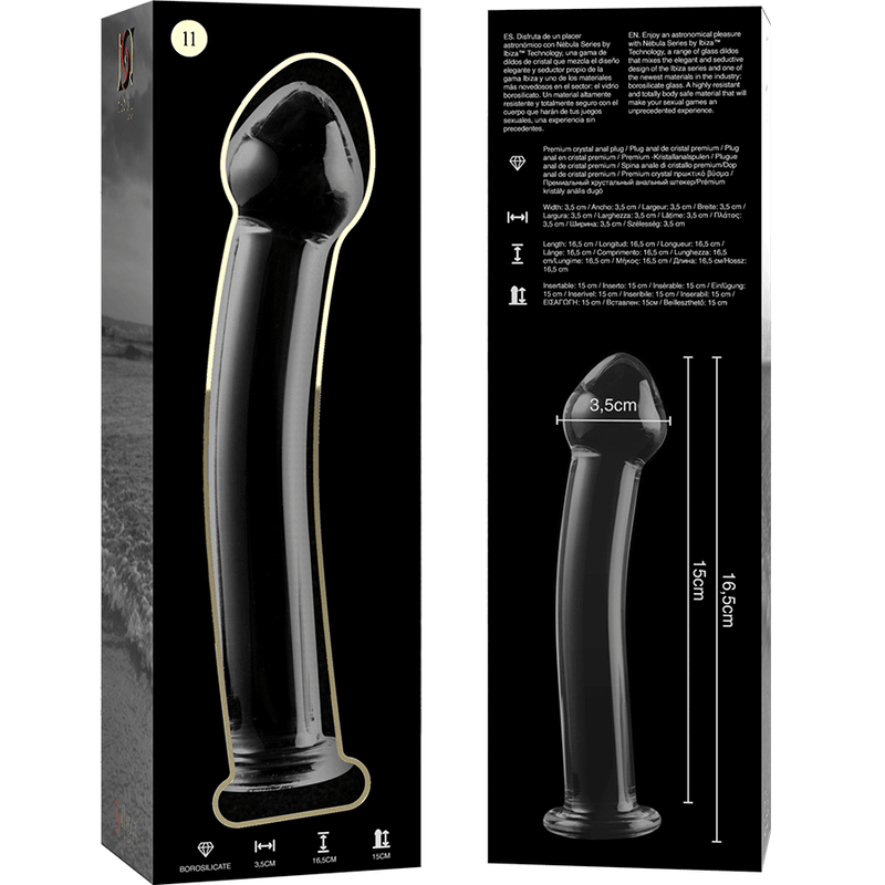 nebula series by ibiza modello 11 dildo in vetro borosilicato trasparente 16 cm o 3 cm