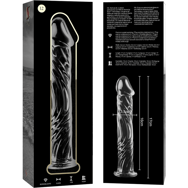 nebula series by ibiza modello 12 dildo in vetro borosilicato trasparente 17 cm o 3 5 cm