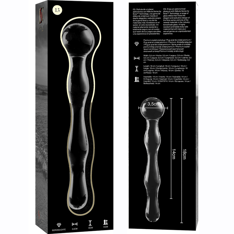 nebula series by ibiza modello 13 dildo in vetro borosilicato trasparente 18 cm o 3 5 cm