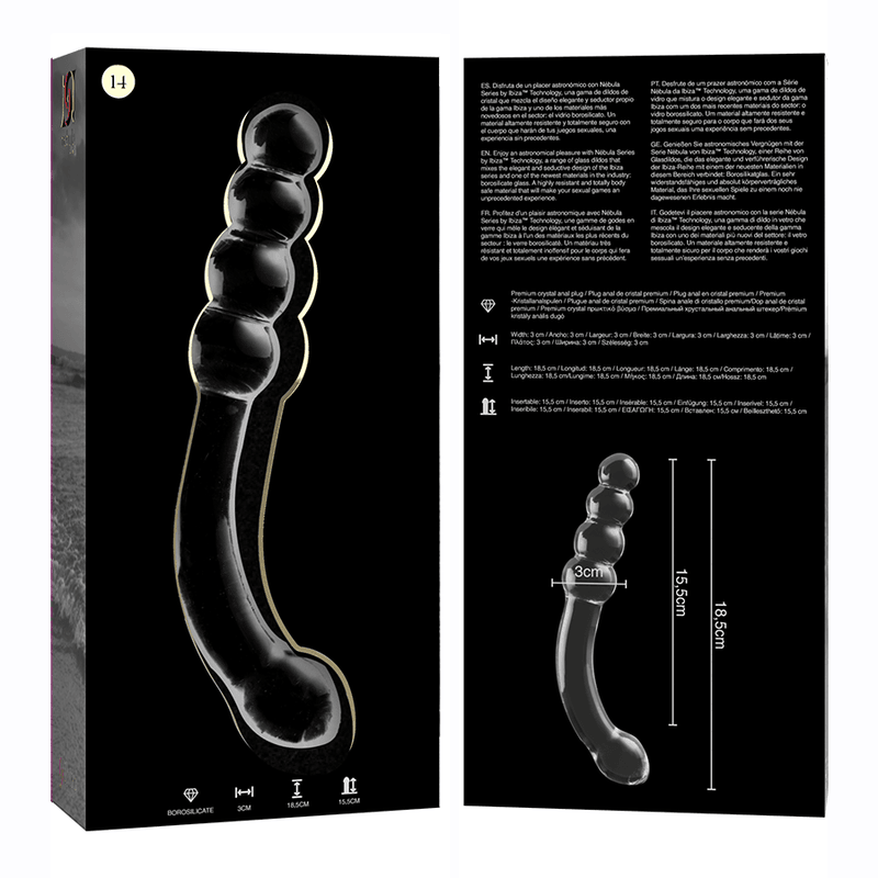 nebula series by ibiza modello 14 dildo in vetro borosilicato trasparente 18 5 cm o 3 cm