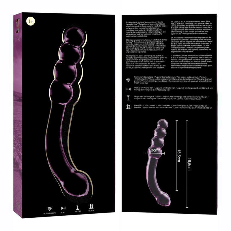 nebula series by ibiza modello 14 dildo in vetro borosilicato trasparente 18 5 cm o 3 cm