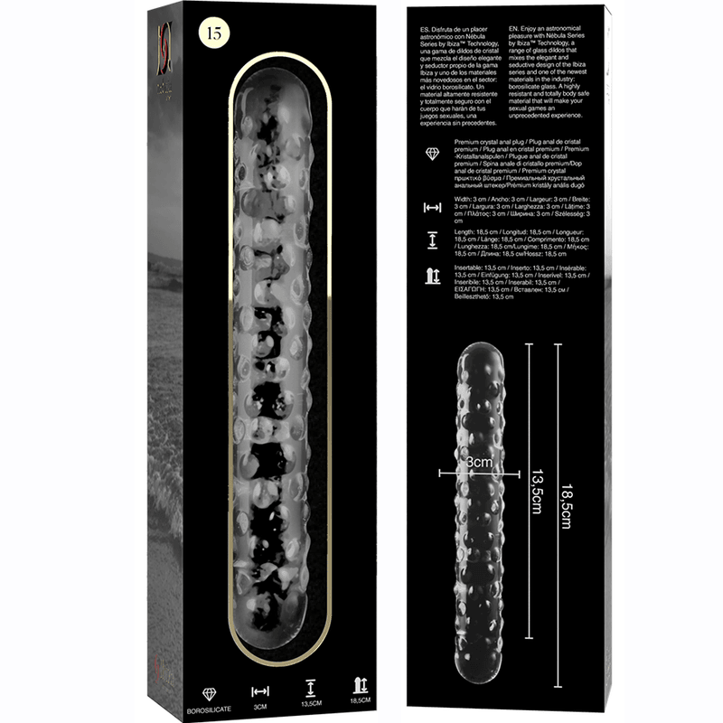 nebula series by ibiza modello 15 dildo in vetro borosilicato trasparente 18 5 cm o 3 cm