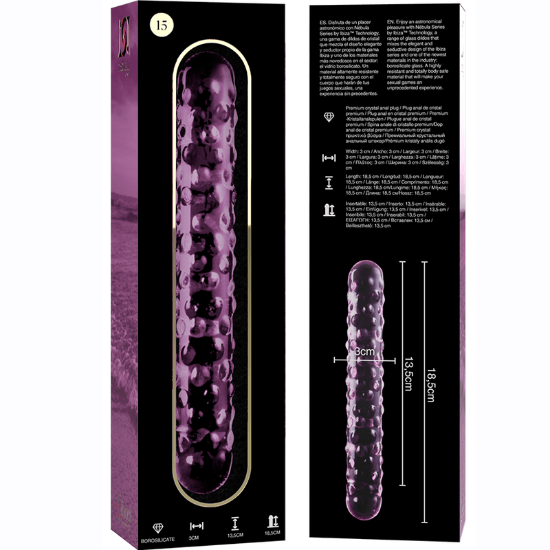 nebula series by ibiza modello 15 dildo in vetro borosilicato trasparente 18 5 cm o 3 cm