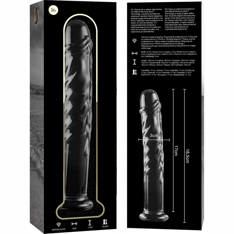 nebula series by ibiza modello 16 dildo in vetro borosilicato trasparente 18 5 cm o 3 cm