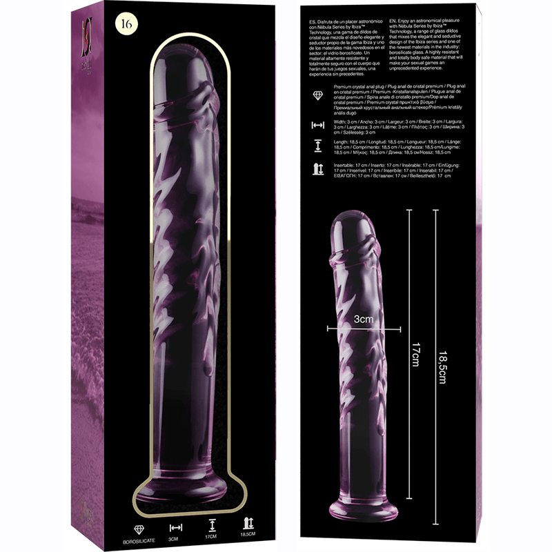 nebula series by ibiza modello 16 dildo in vetro borosilicato trasparente 18 5 cm o 3 cm