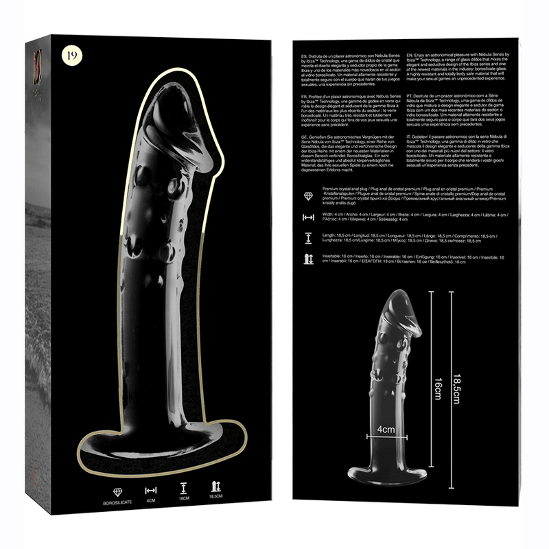 nebula series by ibiza modello 19 dildo in vetro borosilicato trasparente 18 5 cm o 4 cm