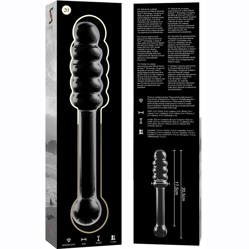 nebula series by ibiza modello 20 dildo in vetro borosilicato trasparente 20 5 cm o 3 cm