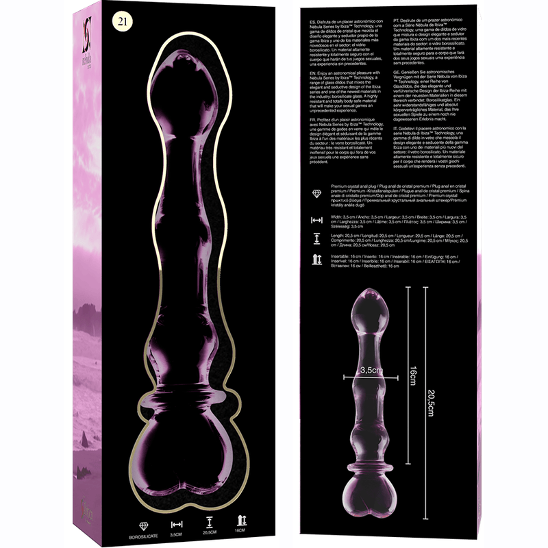 nebula series by ibiza modello 21 dildo in vetro borosilicato trasparente 20 5 cm o 3 5 cm