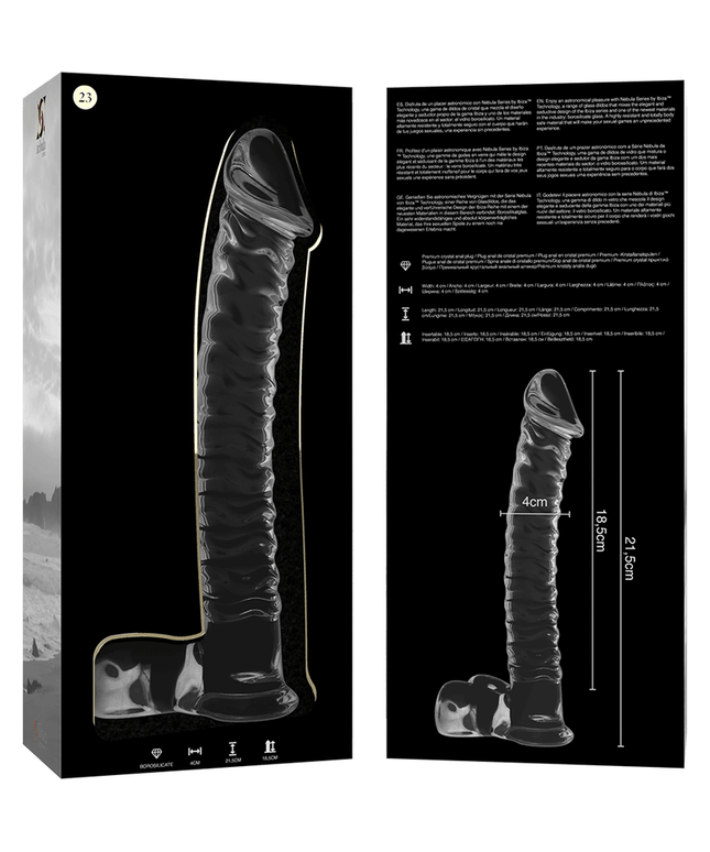 nebula series by ibiza modello 23 dildo in vetro borosilicato trasparente 21 5 cm o 4 cm