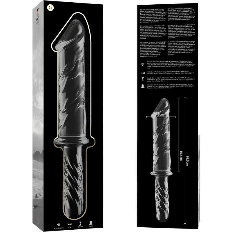 nebula series by ibiza modello 24 dildo in vetro borosilicato trasparente 28 5 cm o 5 cm