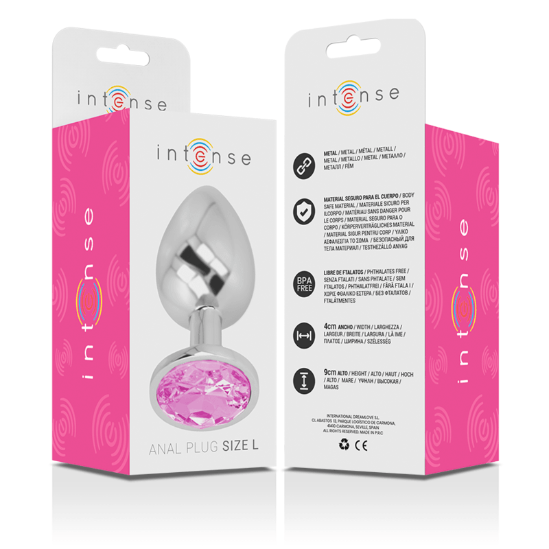 intense plug anale in metallo alluminio con cristallo rosa misura l