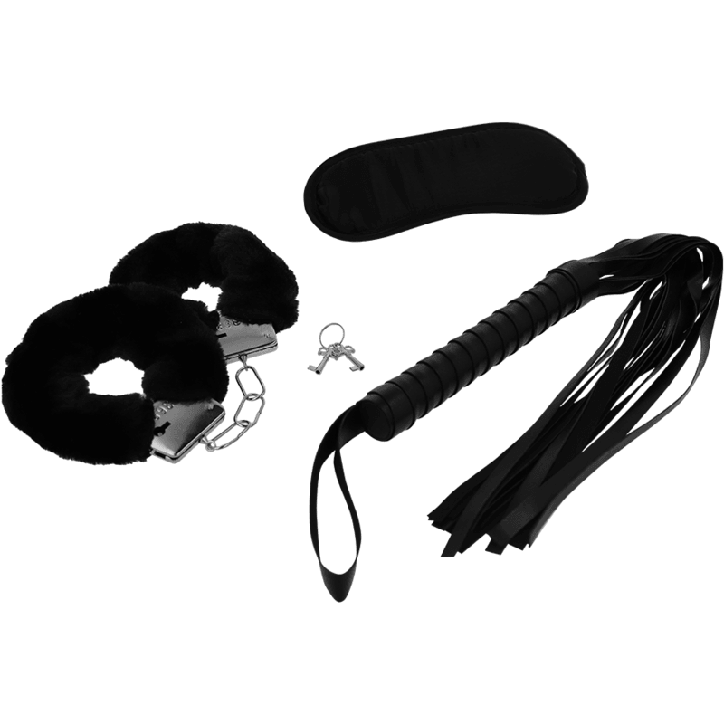 intense fetish playset erotico 1 con manette maschera cieca e flogger