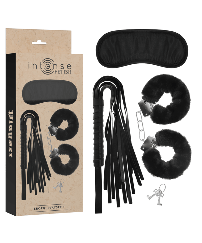 intense fetish playset erotico 1 con manette maschera cieca e flogger