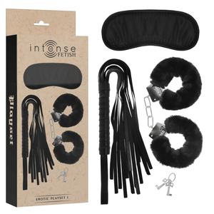 intense fetish playset erotico 1 con manette maschera cieca e flogger