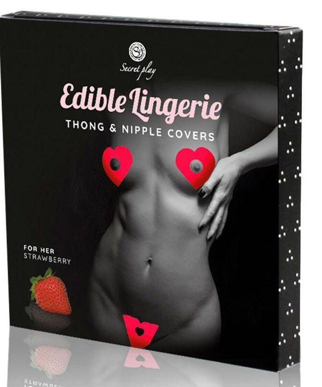 SECRETPLAY - THONG AND EDIBLE NIPPLES COVER STRAWBERRY - Only Vibes