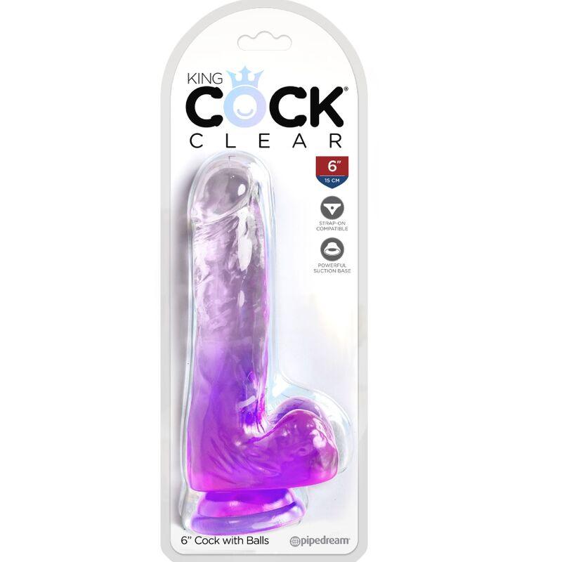 king cock clear pene realistico con sfere 13 5 cm viola