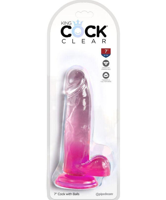 king cock clear pene realistico con sfere 15 2 cm rosa