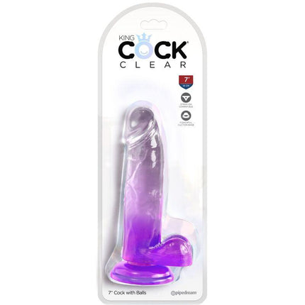 king cock clear pene realistico con sfere 15 2 cm viola
