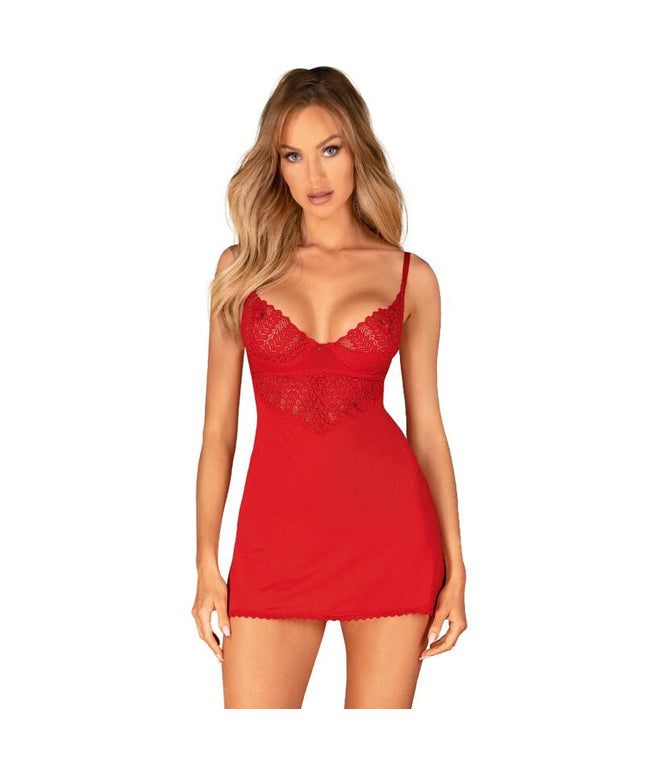 OBSESSIVE - INGRIDIA CHEMISE & TANGA ROSSO XL/XXL