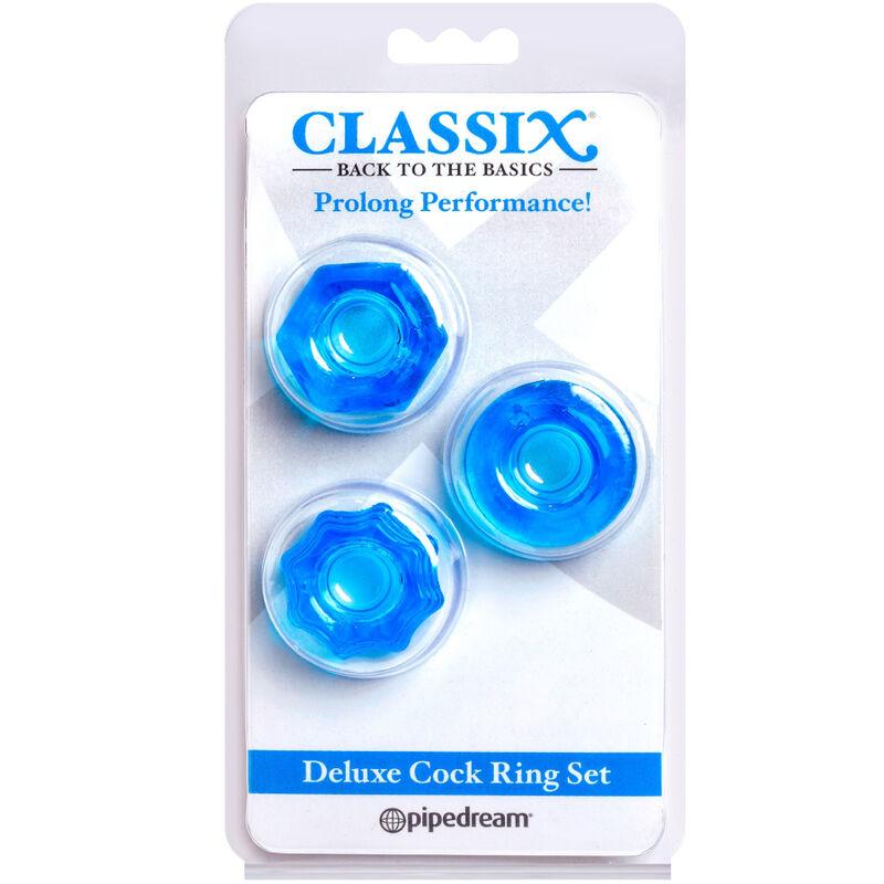 classix set di 3 anelli per pene blu