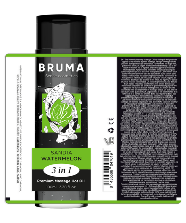 BRUMA - OLIO DA MASSAGGIO PREMIUM EFFETTO CALORE SAPORE ANGURIA 3 IN 1 - 100 ML