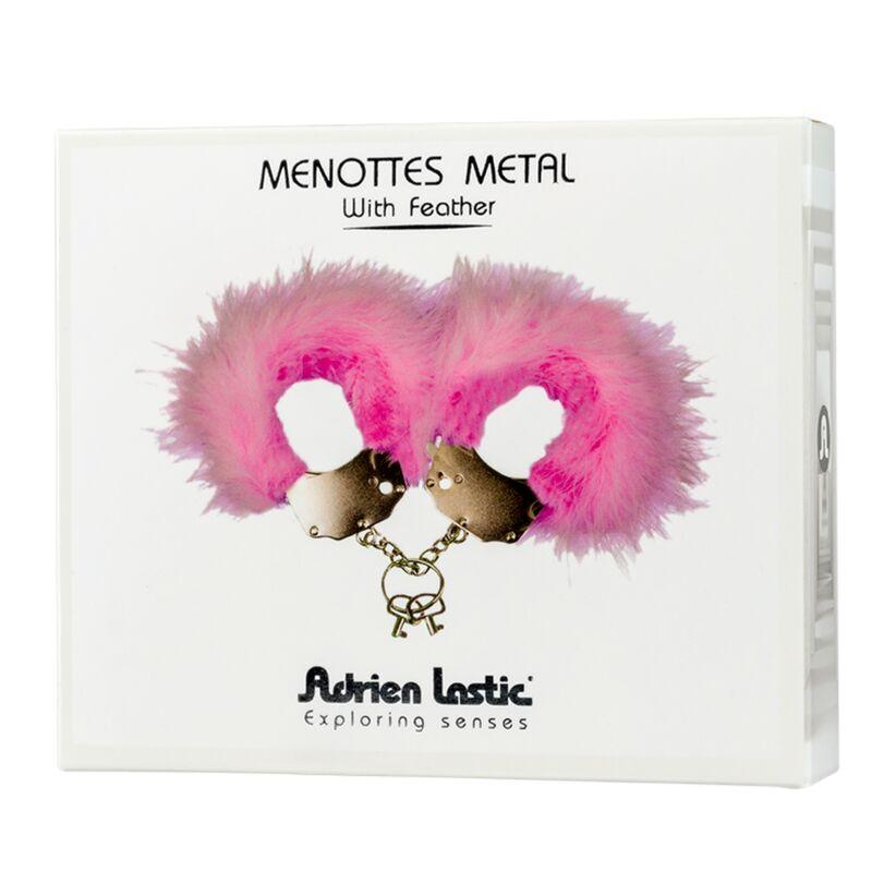 adrien lastic manette in metallo con piume rosa