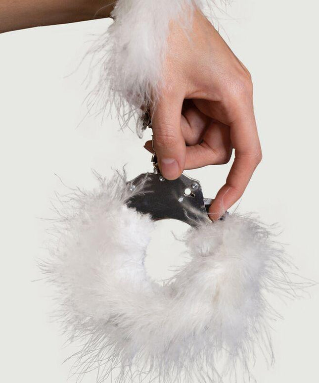 adrien lastic manette in metallo con piume bianche