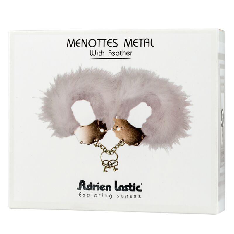 adrien lastic manette in metallo con piume bianche