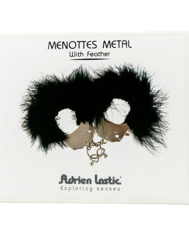 adrien lastic manette in metallo con piume nere