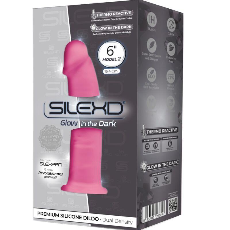 silexd modello 2 pene realistico premium silexpan in silicone rosa fluorescente 15 cm