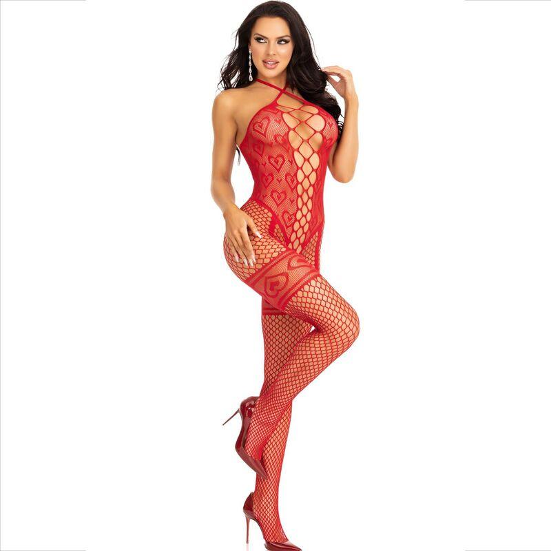 leg avenue bodystocking cavezza collo rosso cuori rossi