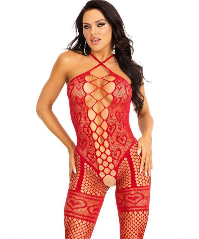 leg avenue bodystocking cavezza collo rosso cuori rossi