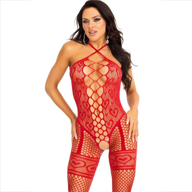 leg avenue bodystocking cavezza collo rosso cuori rossi