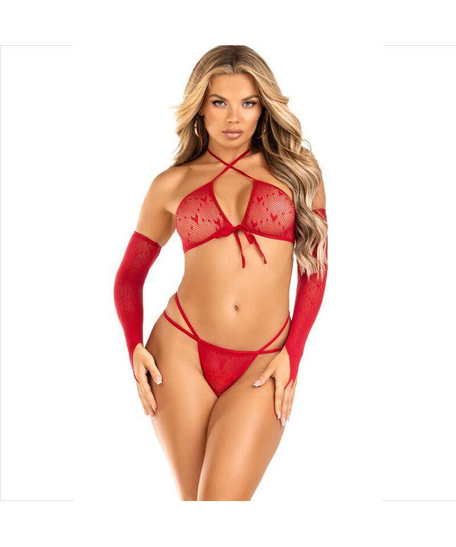 leg avenue set 3 pezzi top perizoma maniche