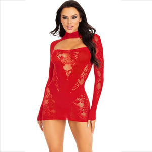 leg avenue mini abito con pizzo manica lunga rosso